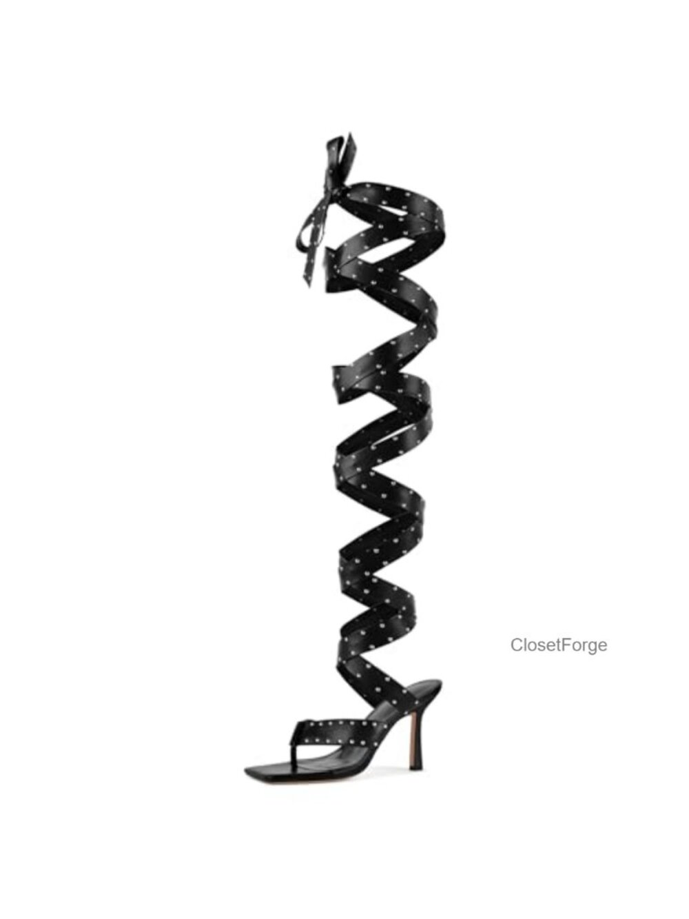 Gladiator Thigh High Stiletto Heel Sandals Faux Leather Studded Party